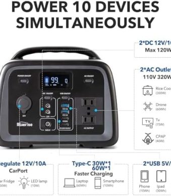 BLUERISE 320Wh Portable Power Station: Reliable Outdoor Power Backup