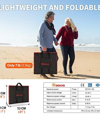 DOKIO 160w Portable Solar Panel with Controller and USB Output