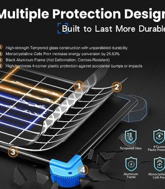 POWOXI 10W 12V Solar Car Battery Charger  Solar Panels Kit