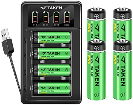 Taken 14430 8-Pack Rechargeable Solar Batteries with Charger
