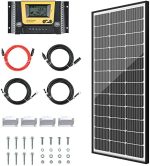 JJN 100W 12V Solar Panel Kit with Controller, Mounting Brackets, Cables