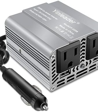 yinleader 200w car power inverter with usb ports, grey