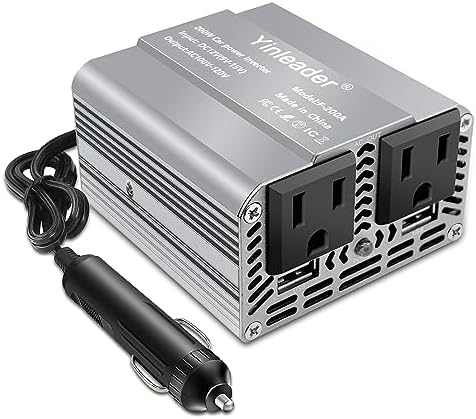 yinleader 200w car power inverter with usb ports, grey