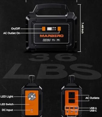 marbero 200w portable power station for travel, fishing