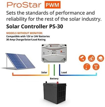 morningstar prostar 30a pwm solar charge controller for 12v/24v batteries