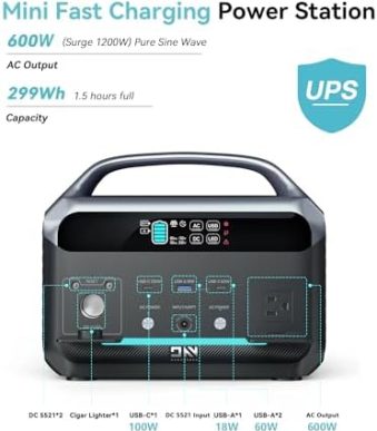 daranener portable power station with 600w, 299wh battery backup