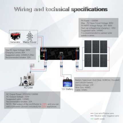 y&h 2000w solar hybrid inverter with 80a mppt solar charger