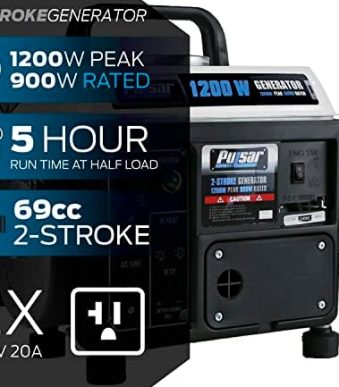 pulsar portable 1200w gas-powered generator with carrying handle