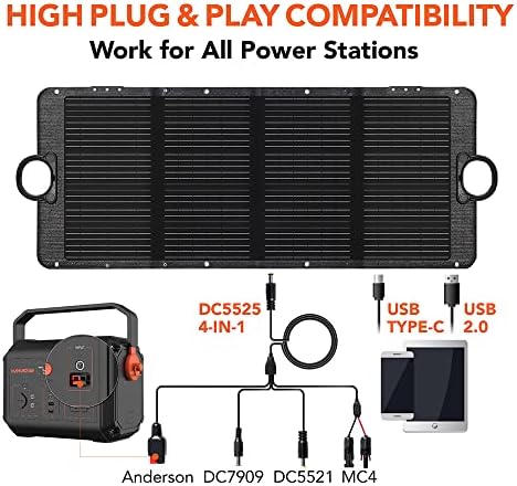 manusage 100w portable solar panel for outdoor camping with durable cable