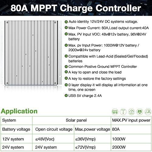 ooycyoo 80a mppt charge controller for 12v/24v solar panels