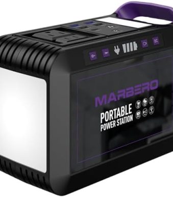 marbero portable 200w solar generator with ac outlet and led flashlight