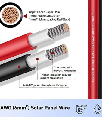 aakl 30ft 10awg solar extension cable for pv panel installation