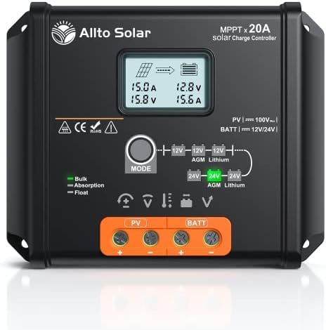 allto solar 20a mppt charge controller with lcd display
