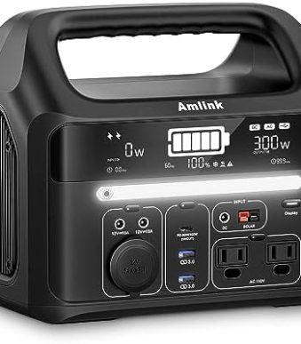 amlink portable power station 300w, 93600mah with led