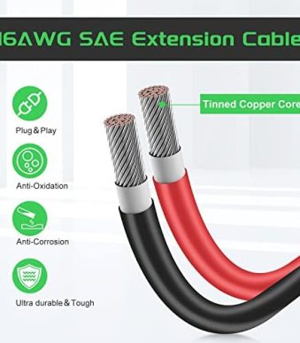 bateria power 25ft 16awg battery charger extension cord with sae connector