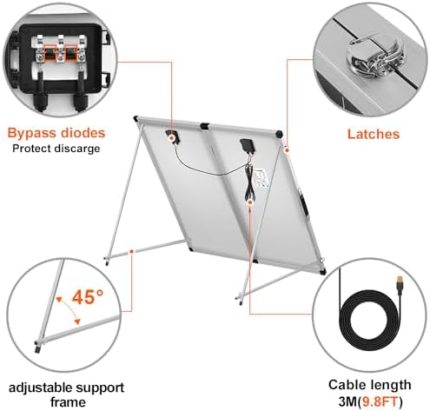 dokio portable 150w solar suitcase kit for charging batteries.