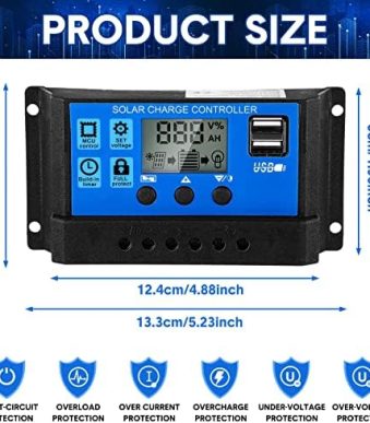 flutesan solar panel controller dual usb with lcd display (2-pack)