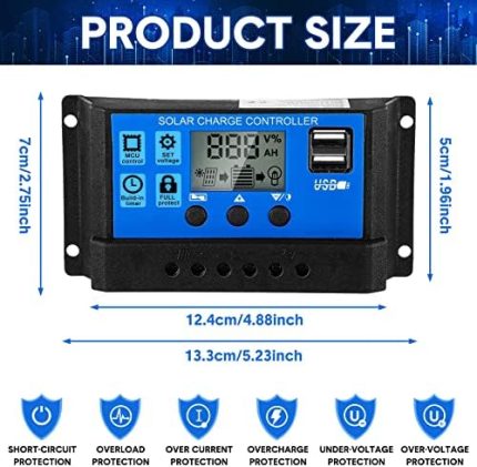 flutesan solar panel controller dual usb with lcd display (2-pack)