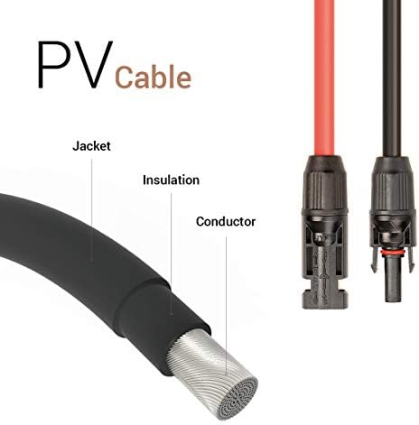 jyft 30ft red + 30ft black solar extension cable with connectors