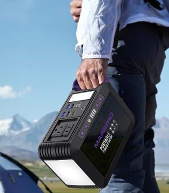 marbero portable 200w solar generator with ac outlet and led flashlight
