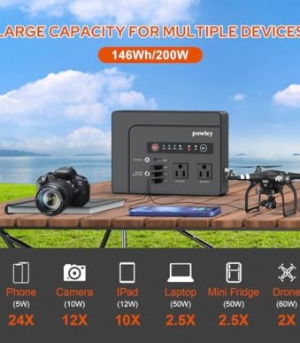 powkey portable power station 200w with solar panel for outdoor use