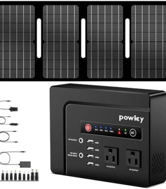 powkey portable power station 200w with solar panel for outdoor use