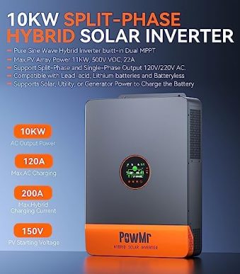 powmr 10000w split-phase solar inverter with built-in mppt controller