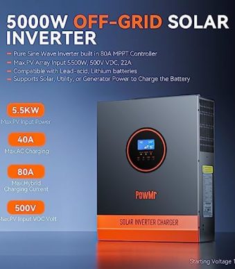 powmr 5000w solar inverter 48v 110v with built-in mppt controller