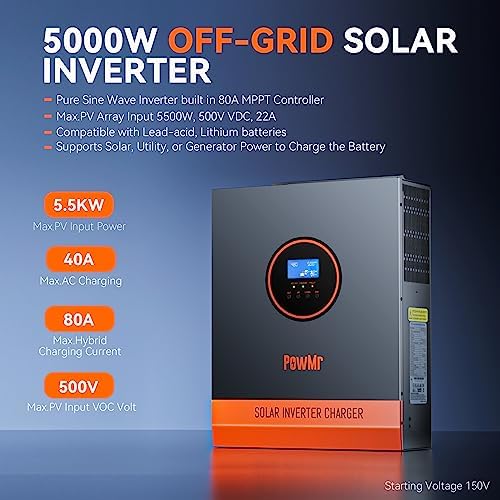 powmr 5000w solar inverter 48v 110v with built-in mppt controller