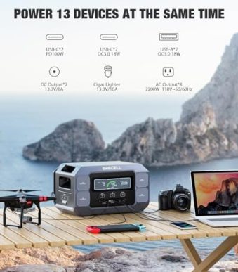 grecell portable 2200w power station for home, camping, emergency