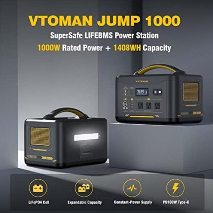 vtoman portable power station with 1000w ac outlets for camping