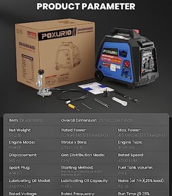 poxurio 4000w dual fuel inverter generator for outdoor use