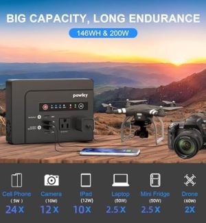 powkey 200w portable power station with 146wh lithium battery