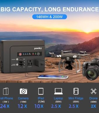 powkey 200w portable power station with 146wh lithium battery