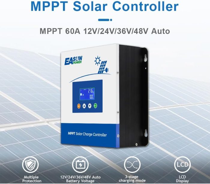powland 60a mppt solar charge controller intelligent lcd display