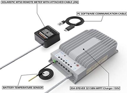 epever 30a 150v solar charge controller mppt with accessories for monitoring