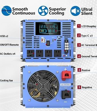 volfvert 4000w power inverter wireless remote control lcd display