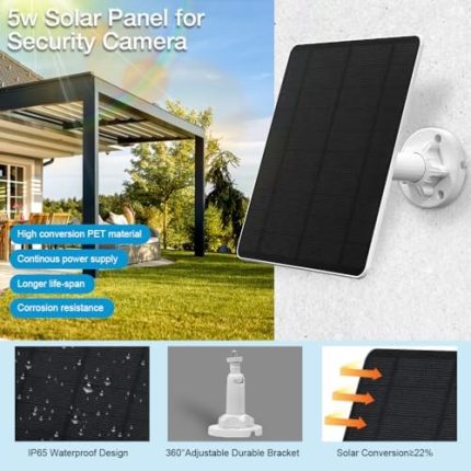 muzuzzi 5w usb solar panel charger for security camera, ip65 waterproof